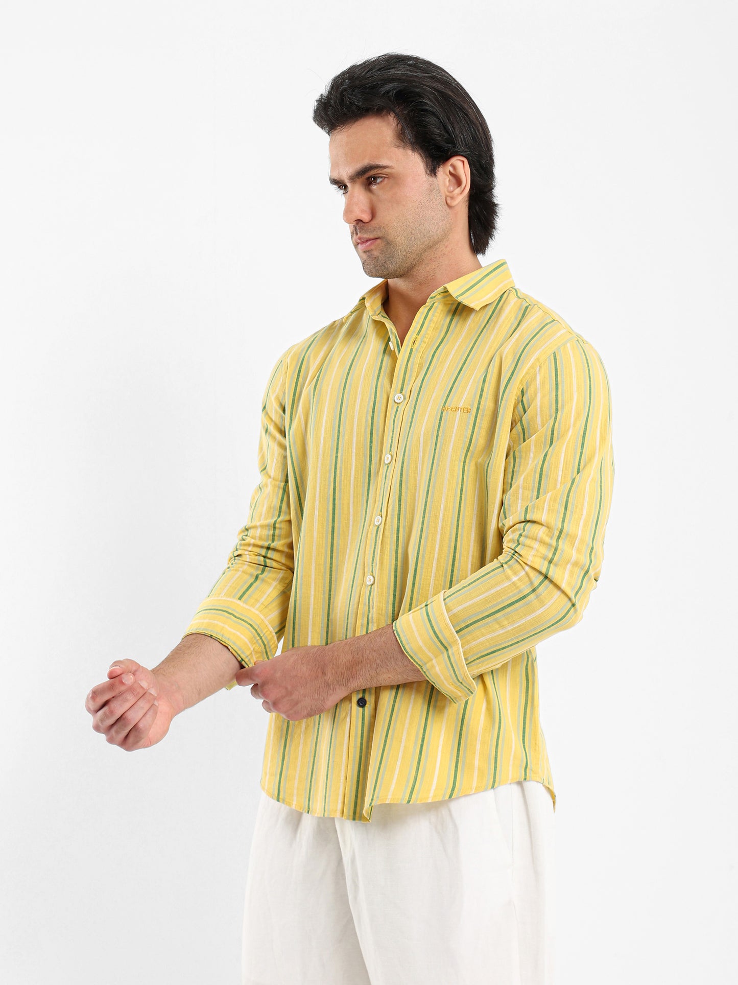 Wide Striped Shirt with Kent Collar