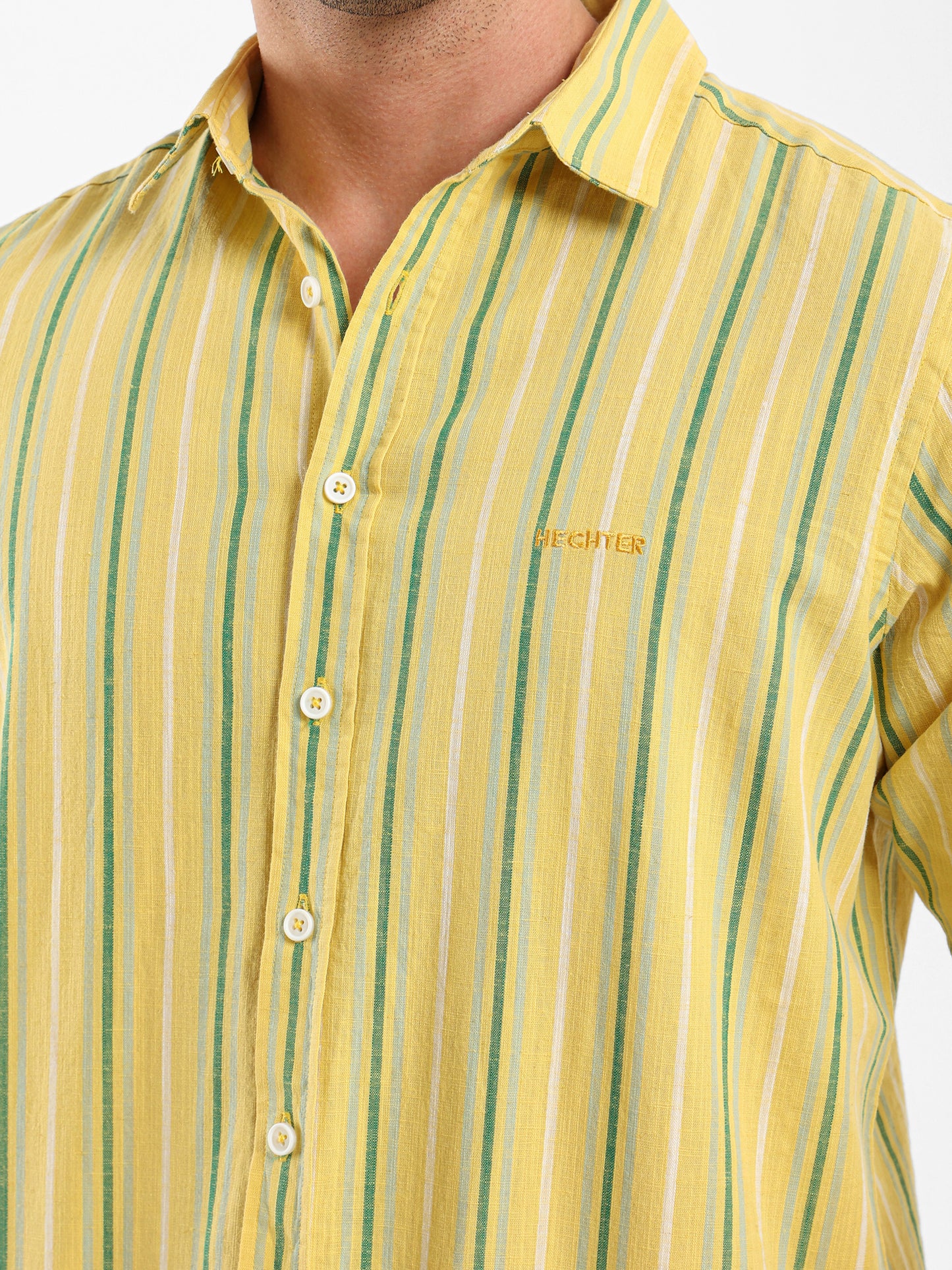 Wide Striped Shirt with Kent Collar