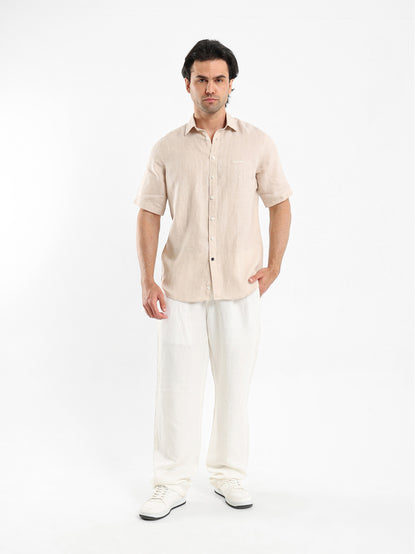 Basic Linen Shirt Short Sleeves Kent Collar