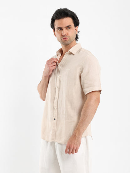 Basic Linen Shirt Short Sleeves Kent Collar