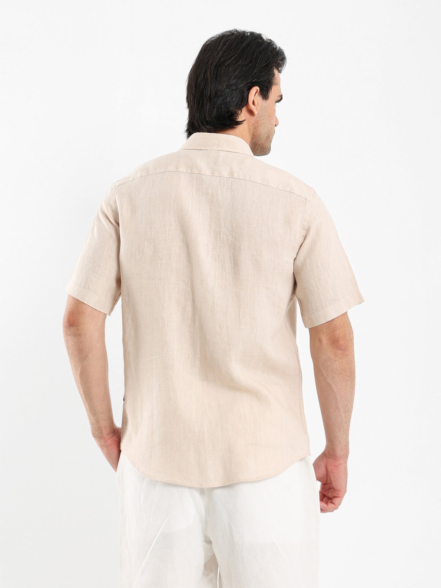 Basic Linen Shirt Short Sleeves Kent Collar