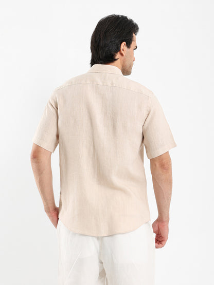 Basic Linen Shirt Short Sleeves Kent Collar