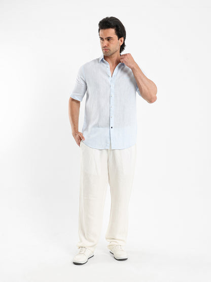 Basic Linen Shirt Short Sleeves Kent Collar