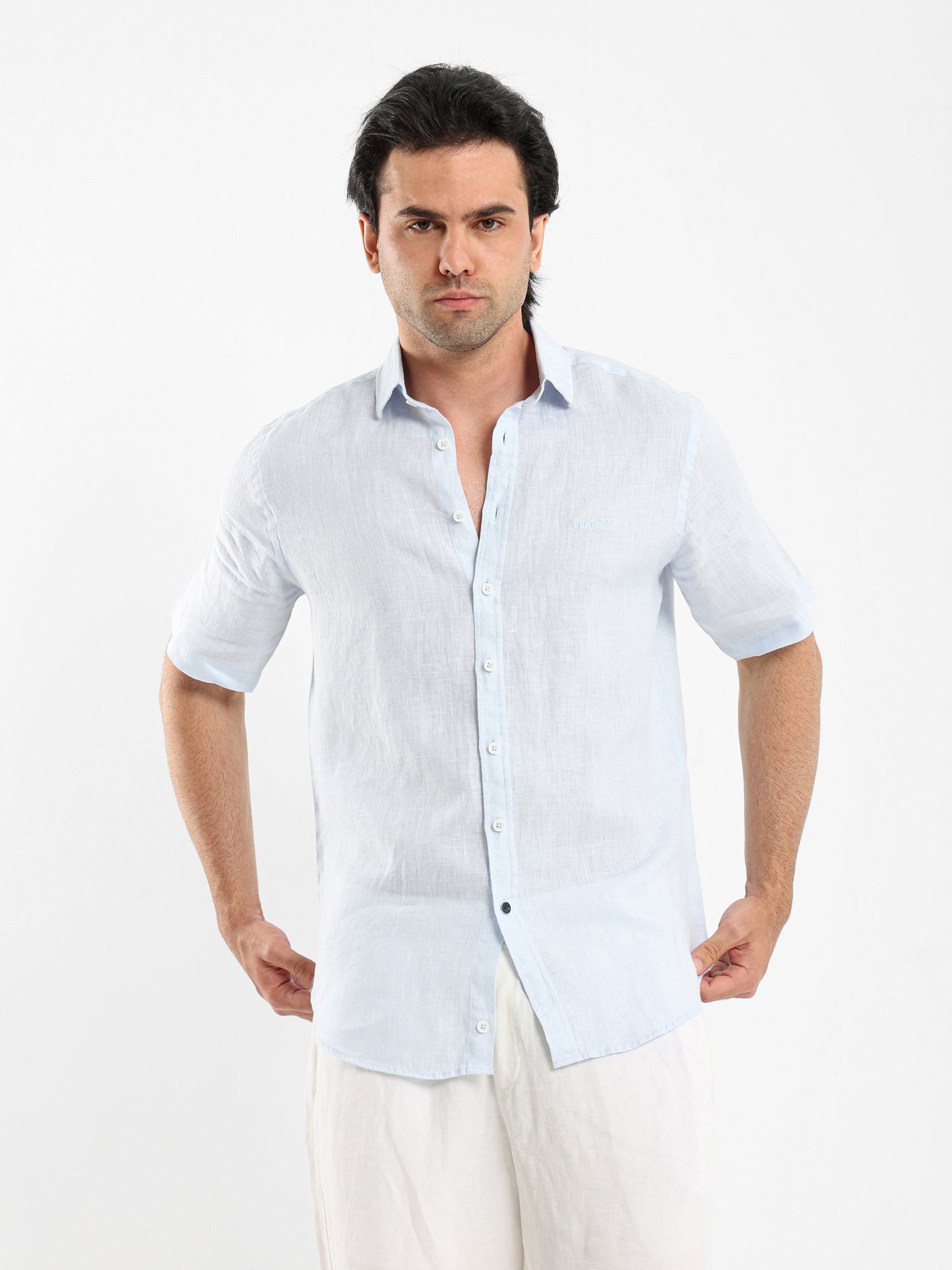Basic Linen Shirt Short Sleeves Kent Collar