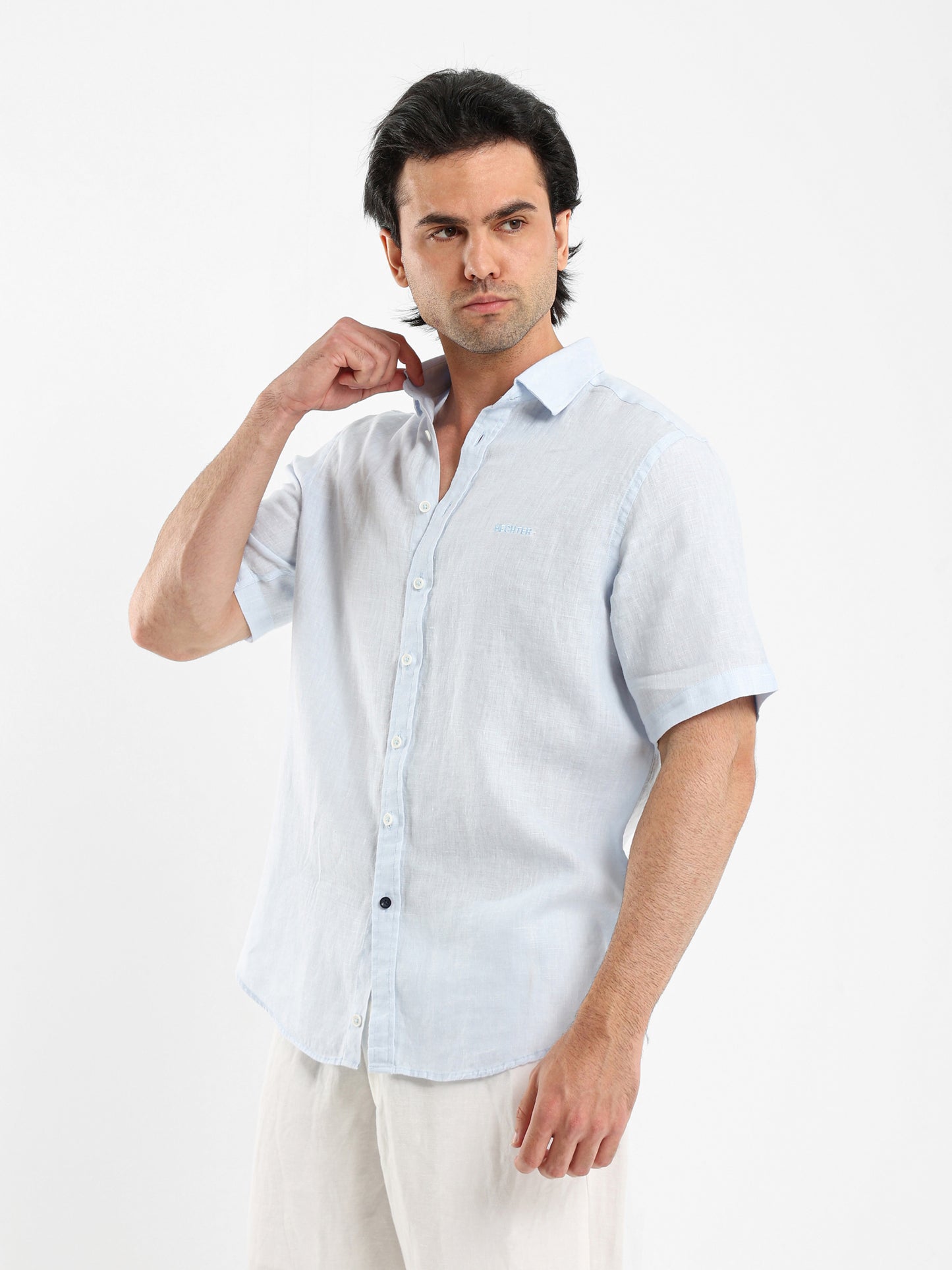 Basic Linen Shirt Short Sleeves Kent Collar