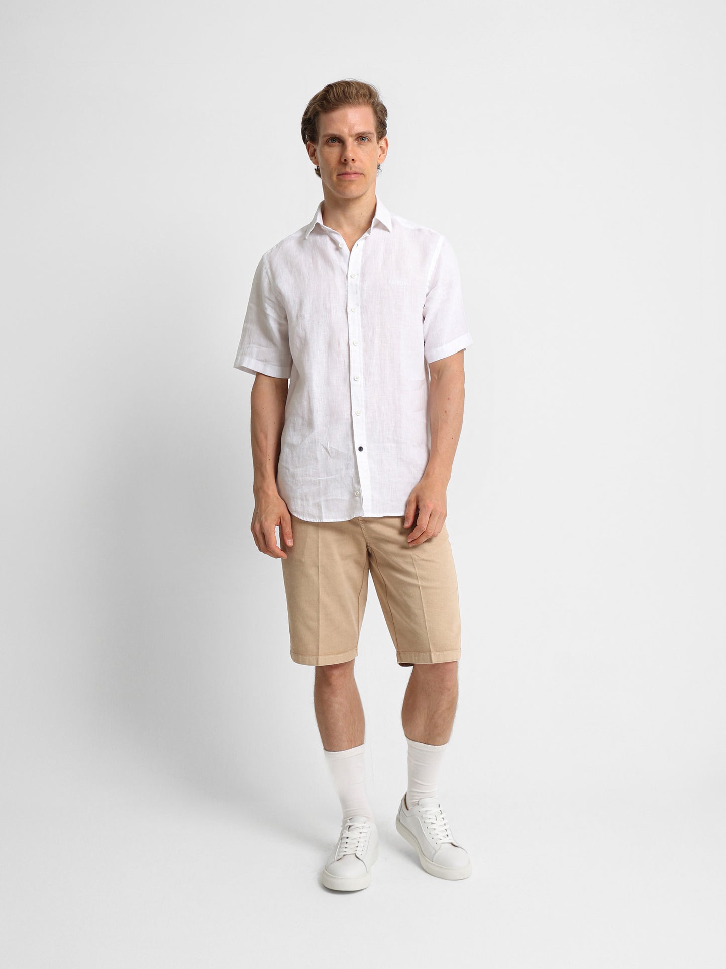 Basic Linen Shirt Short Sleeves Kent Collar