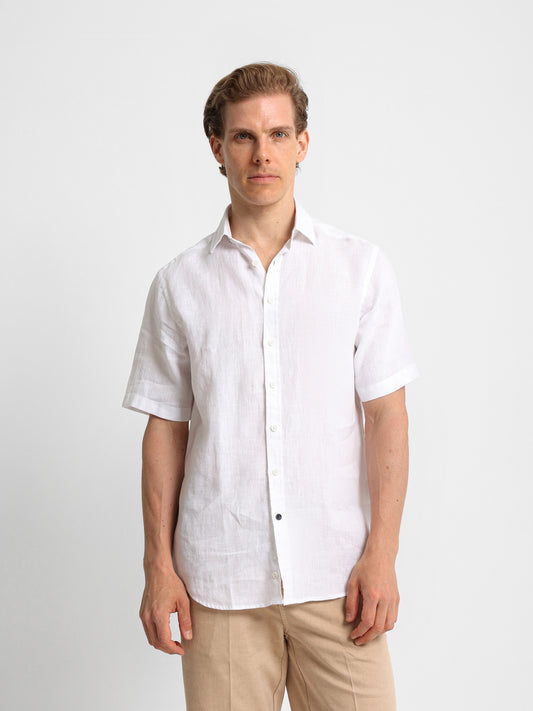Basic Linen Shirt Short Sleeves Kent Collar