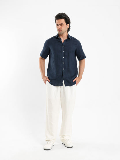 Basic Linen Shirt Short Sleeves Kent Collar