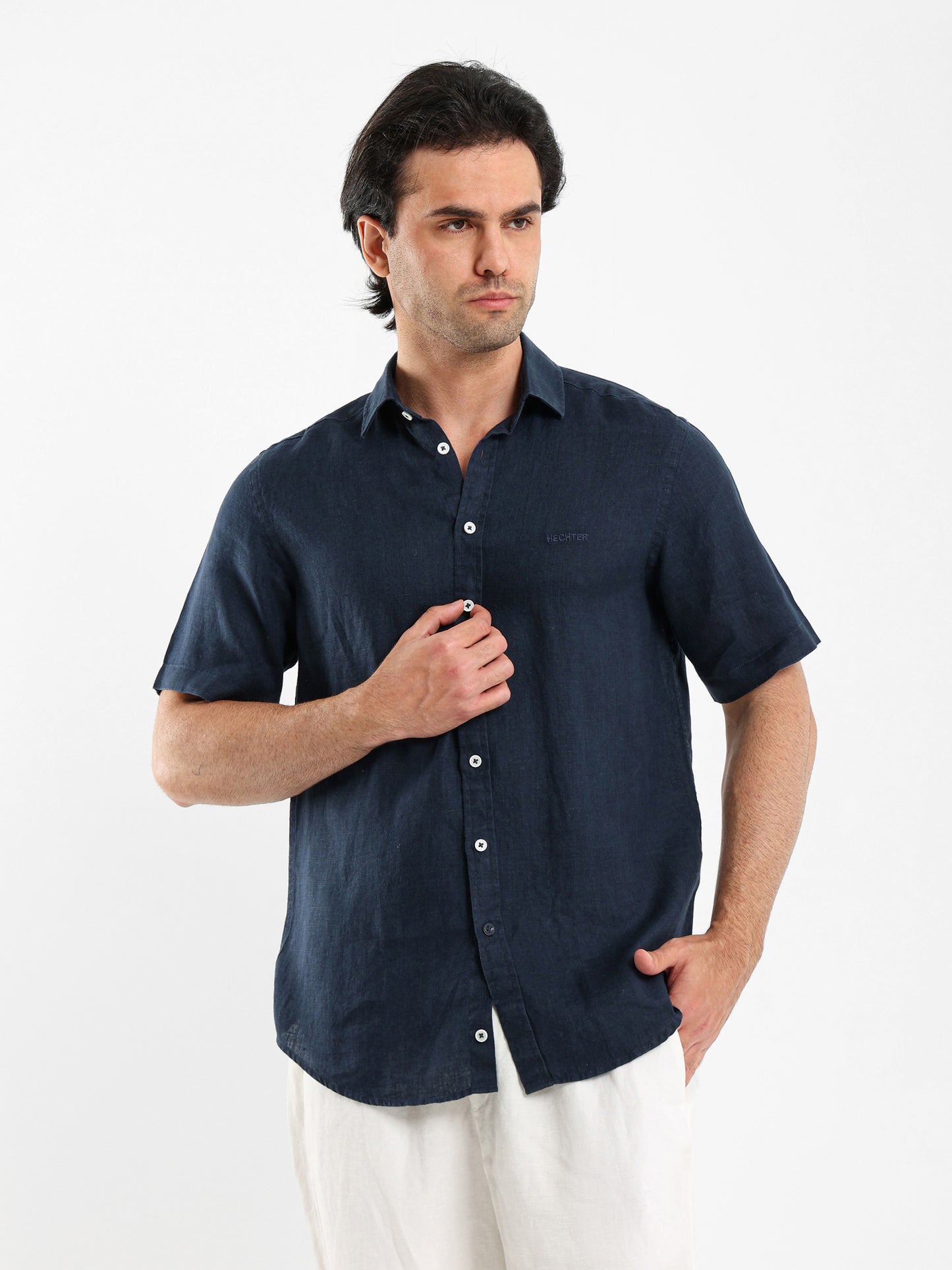 Basic Linen Shirt Short Sleeves Kent Collar