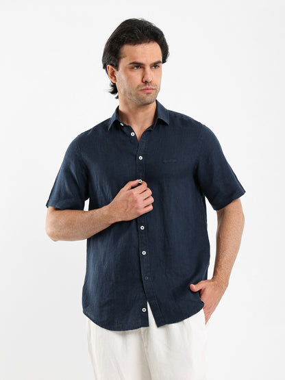 Basic Linen Shirt Short Sleeves Kent Collar
