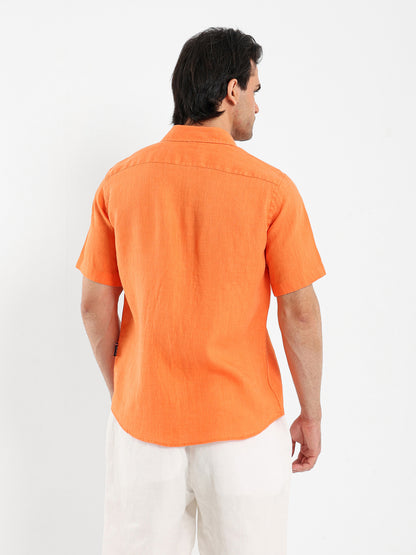 Basic Linen Shirt Short Sleeves Kent Collar