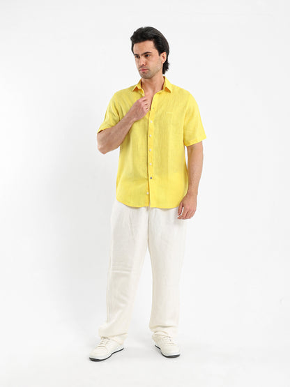 Basic Linen Shirt Short Sleeves Kent Collar