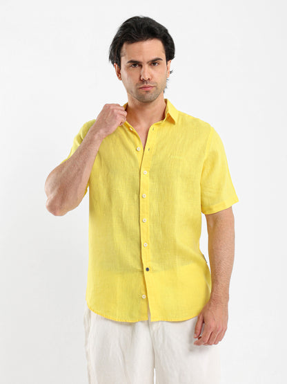 Basic Linen Shirt Short Sleeves Kent Collar