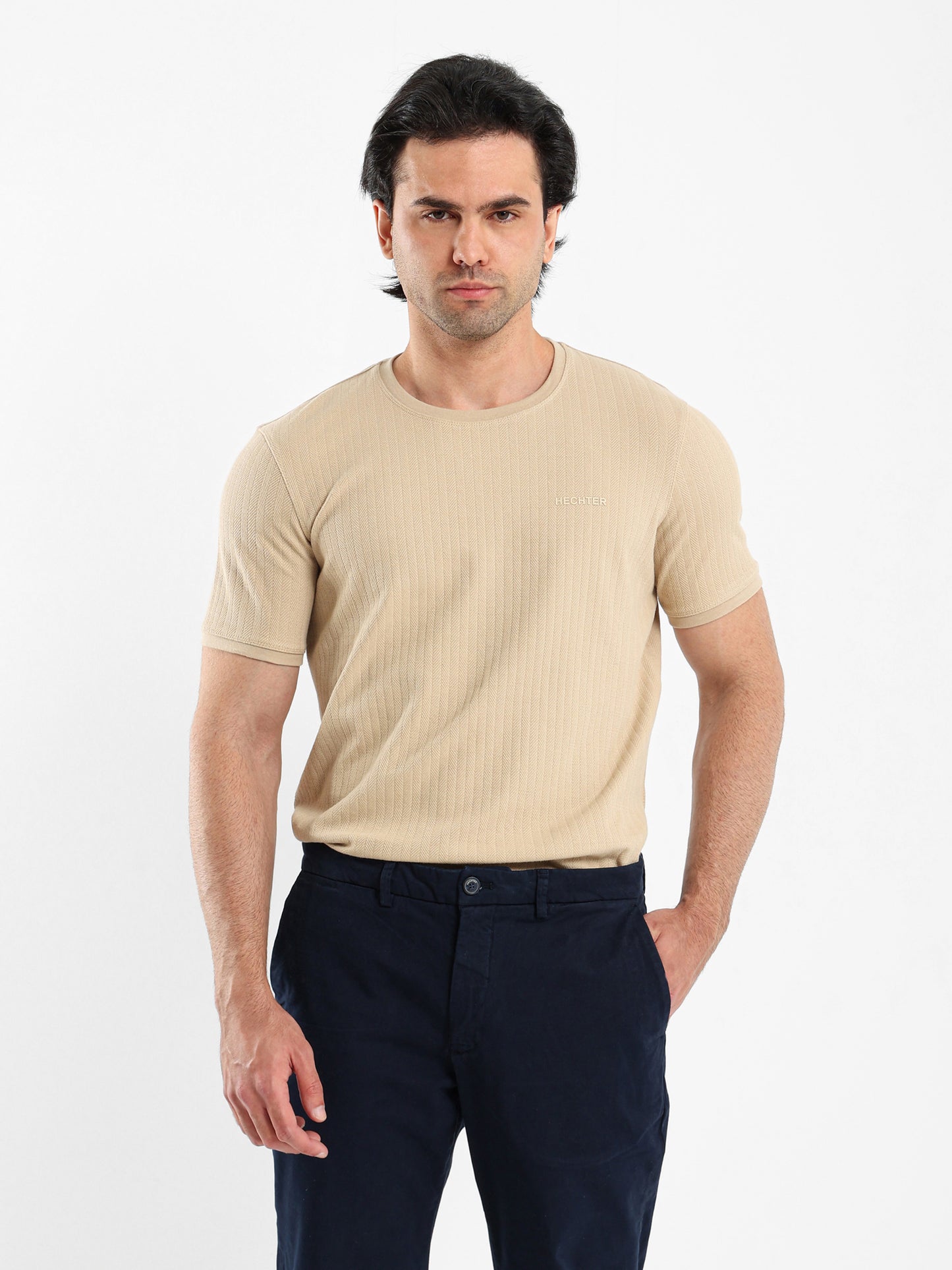 Herringbone Stripe Crew Neck T-Shirt
