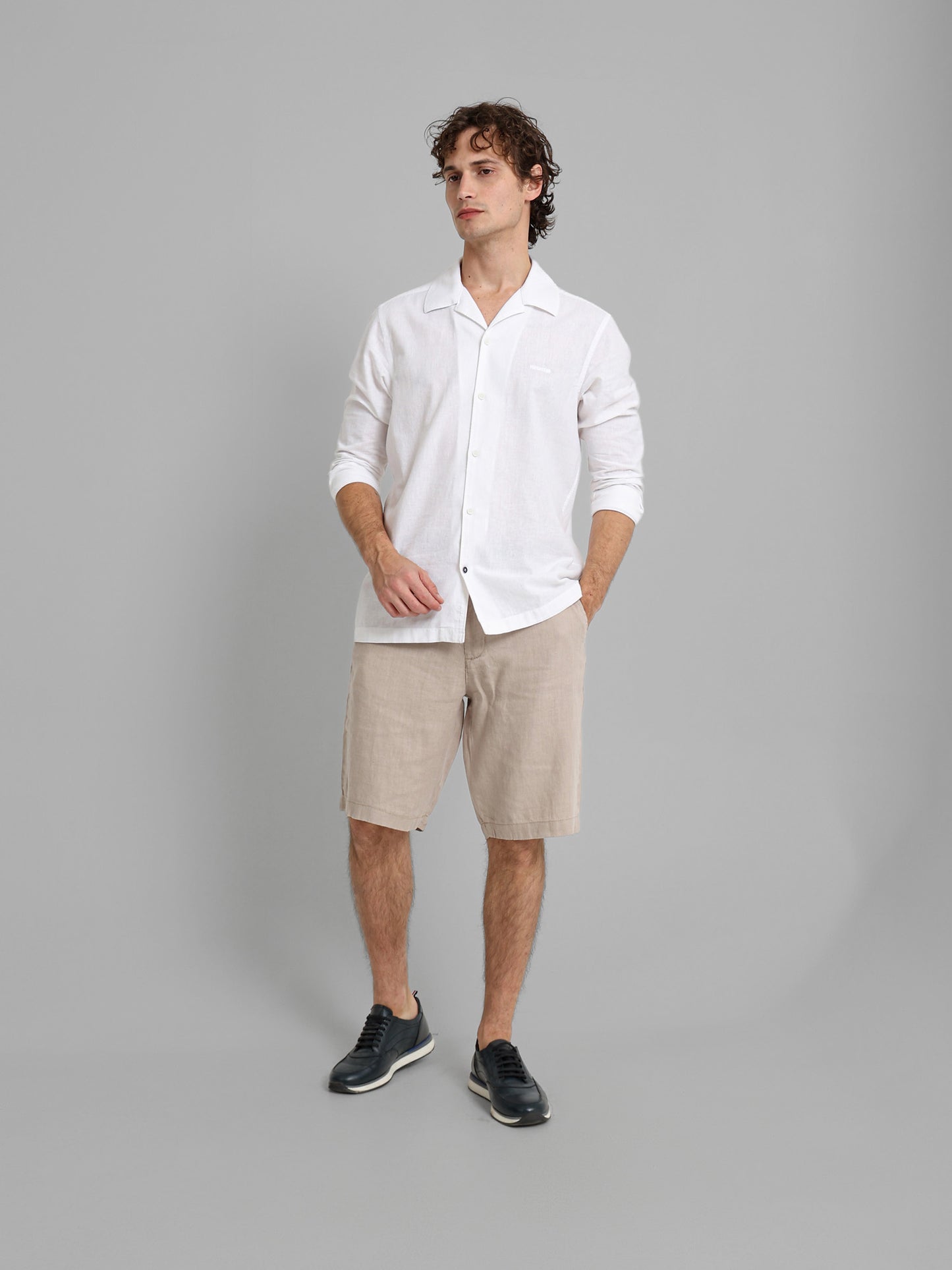 Linen Flat Pocket Elastic Waistband Shorts