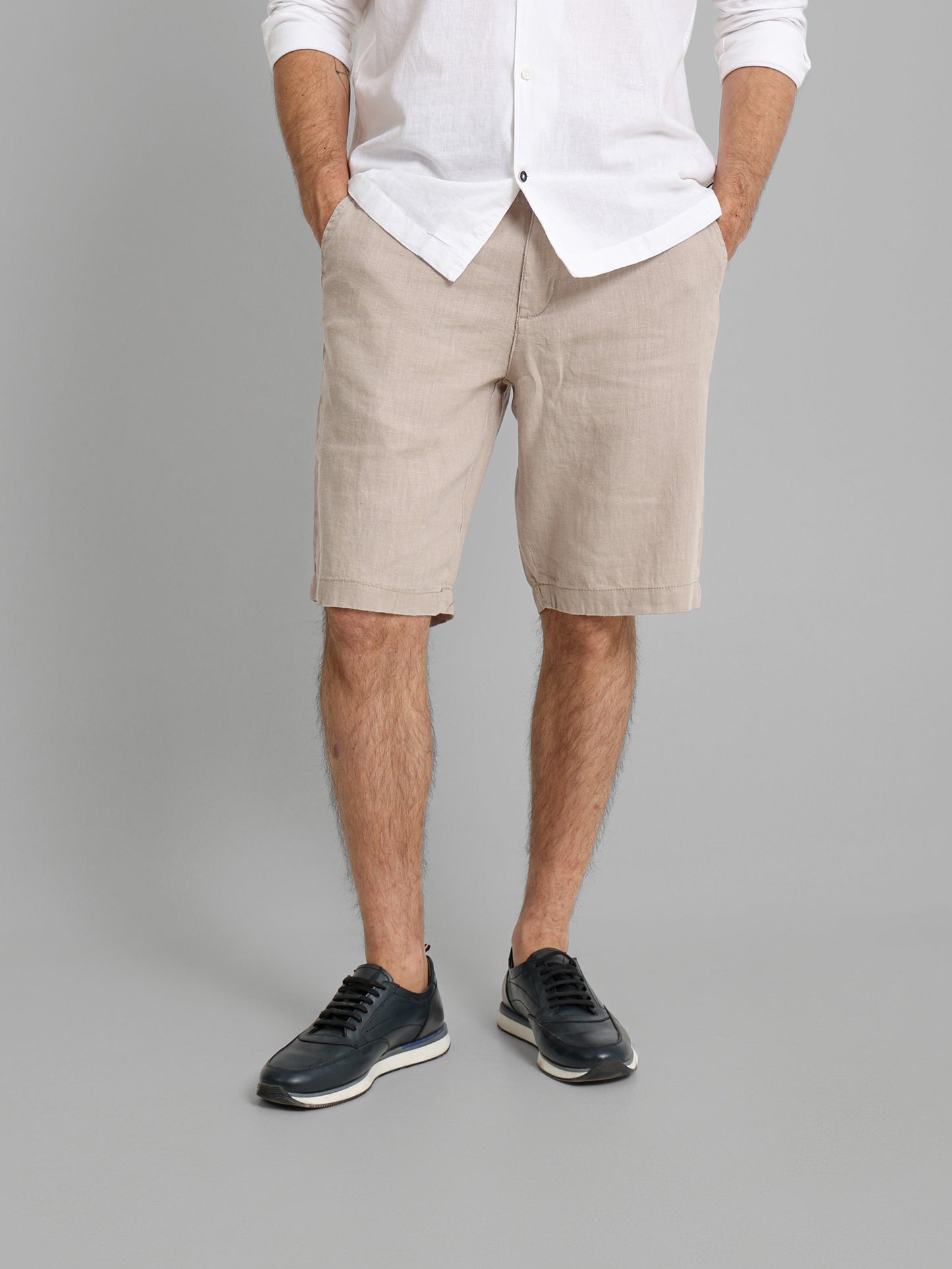 Linen Flat Pocket Elastic Waistband Shorts