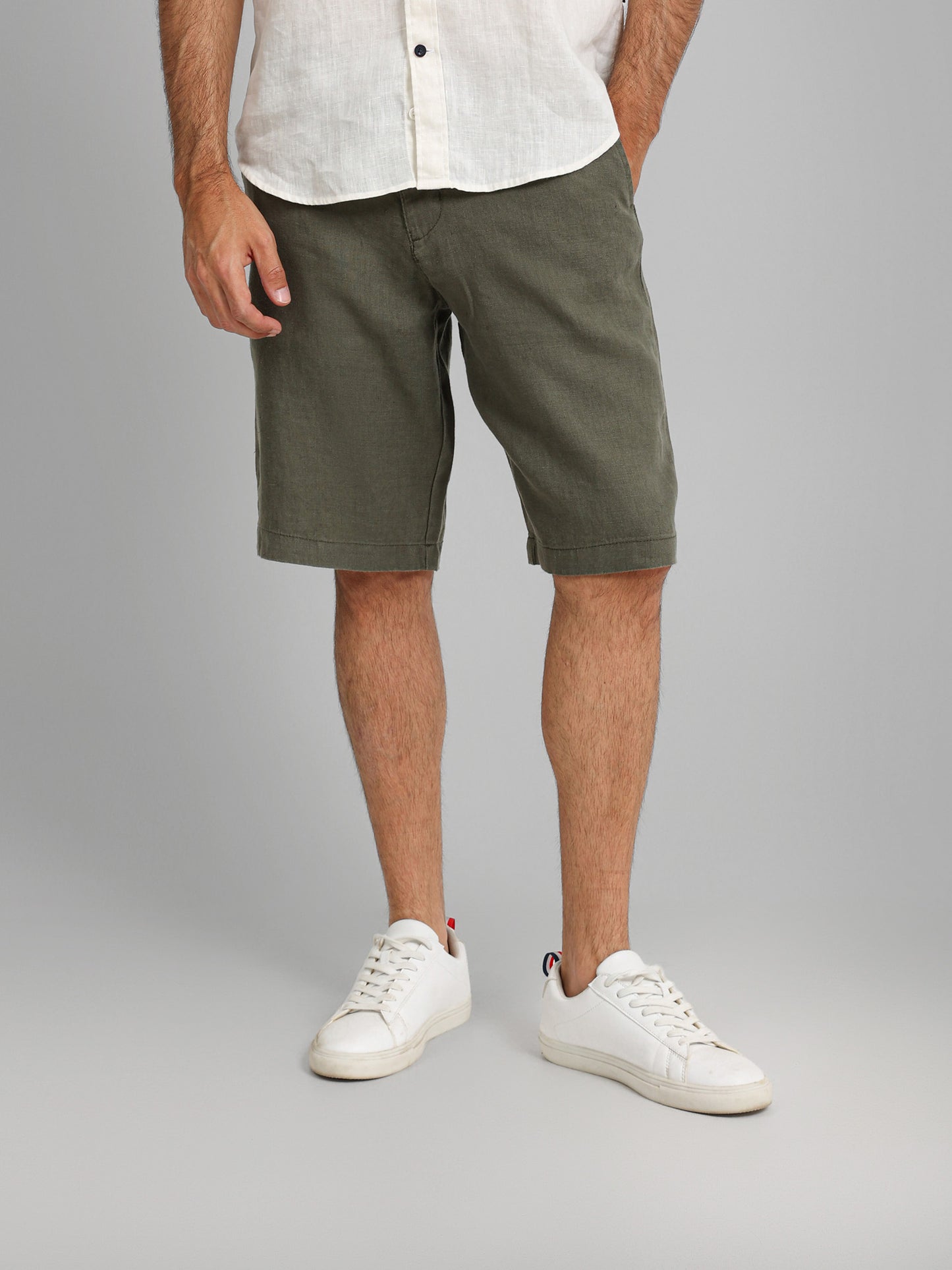 Linen Flat Pocket Elastic Waistband Shorts