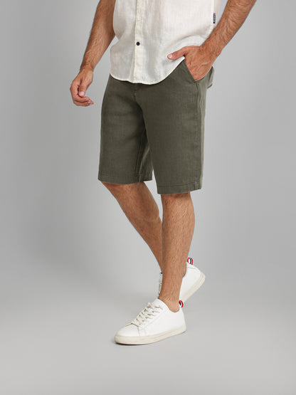 Linen Flat Pocket Elastic Waistband Shorts