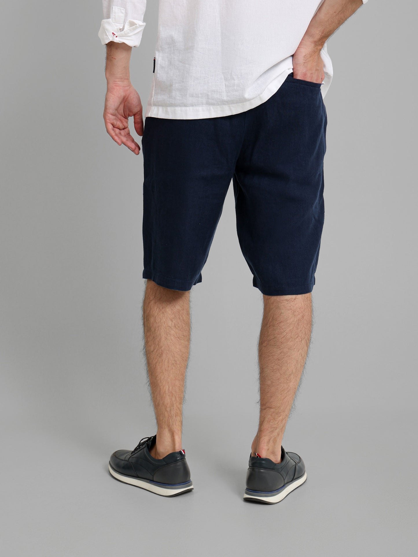 Linen Flat Pocket Elastic Waistband Shorts