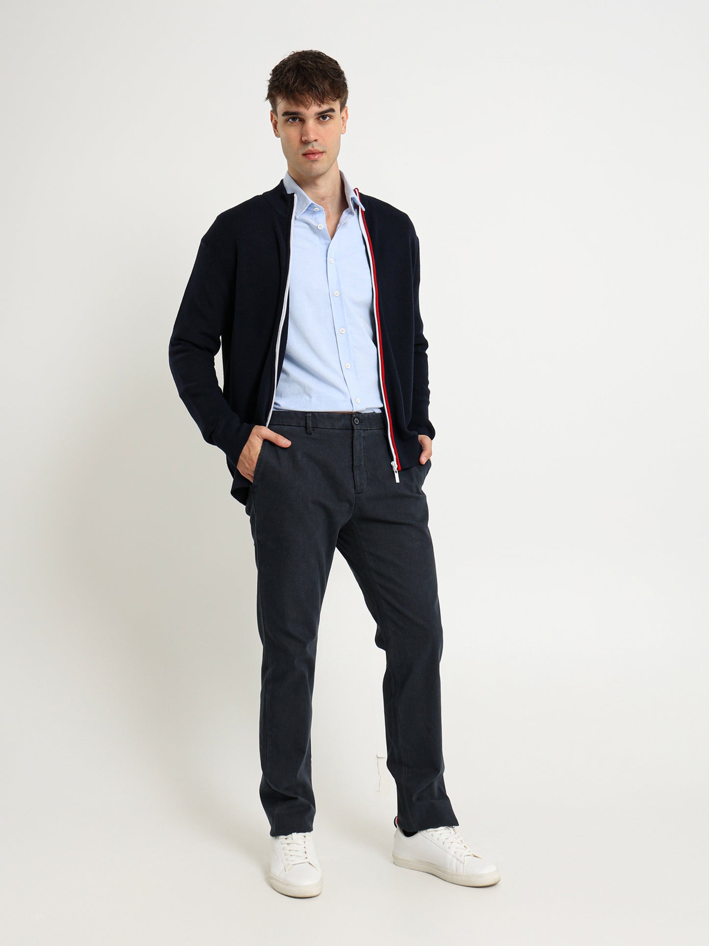 Mock Neck Structured Pullover with Flag Zip