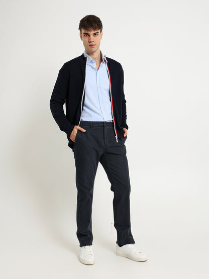 Mock Neck Structured Pullover with Flag Zip