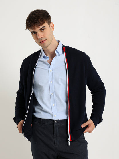 Mock Neck Structured Pullover with Flag Zip