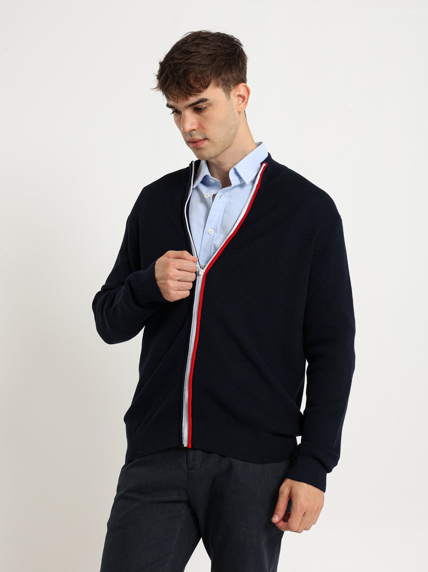 Mock Neck Structured Pullover with Flag Zip