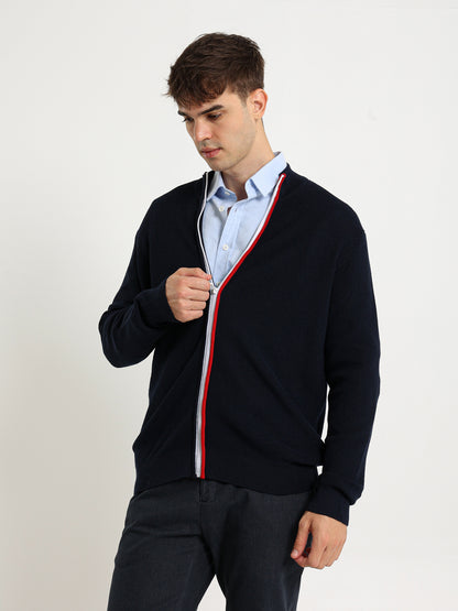 Mock Neck Structured Pullover with Flag Zip