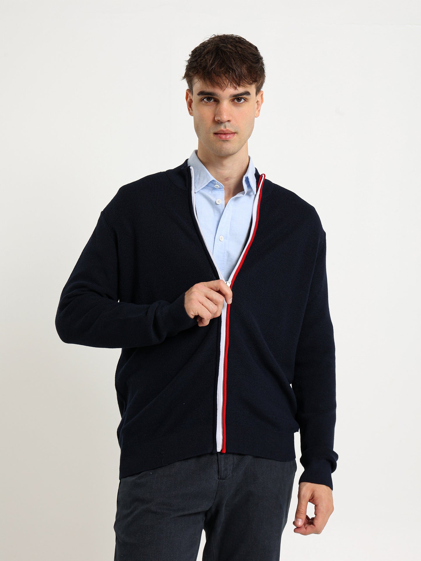 Mock Neck Structured Pullover with Flag Zip