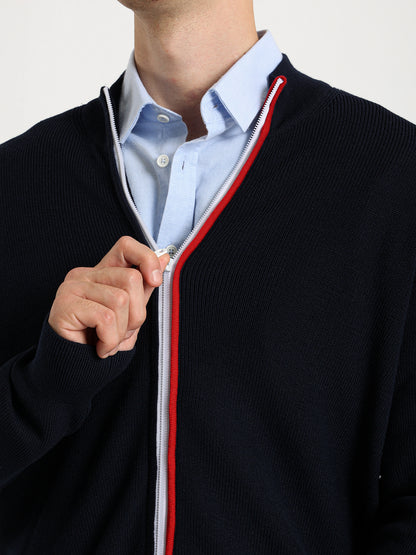 Mock Neck Structured Pullover with Flag Zip