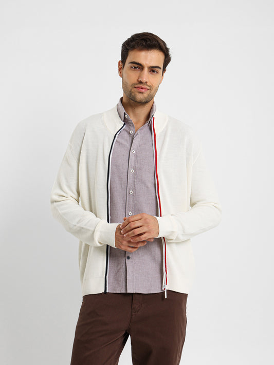 Mock Neck Structured Pullover with Flag Zip