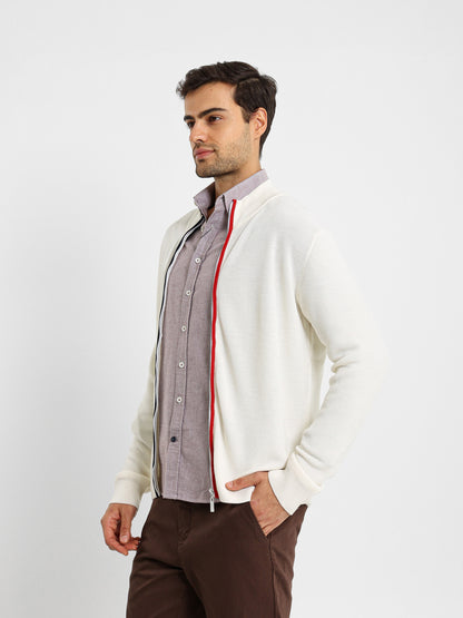 Mock Neck Structured Pullover with Flag Zip