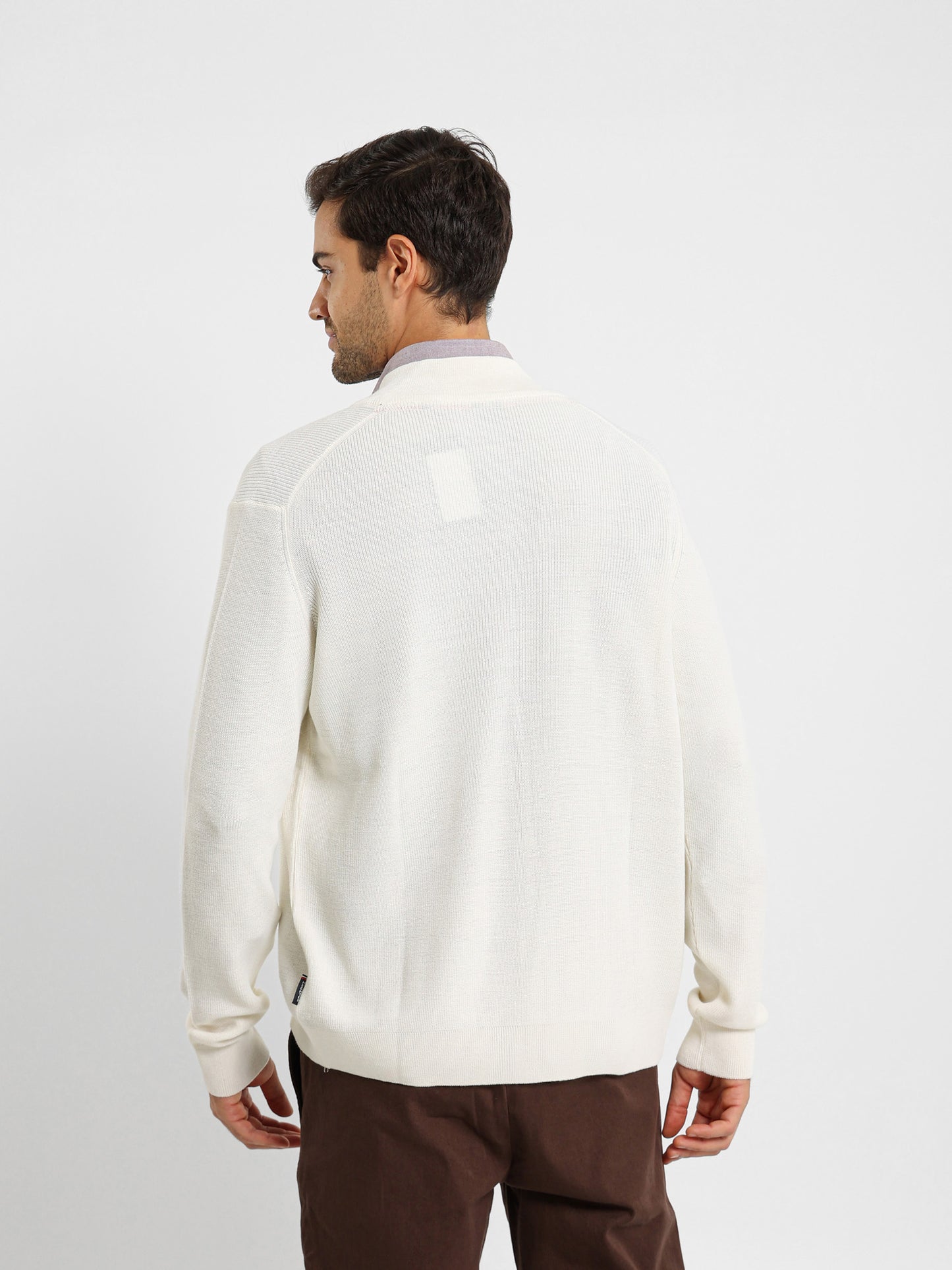 Mock Neck Structured Pullover with Flag Zip
