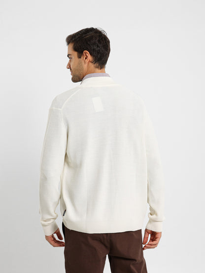 Mock Neck Structured Pullover with Flag Zip
