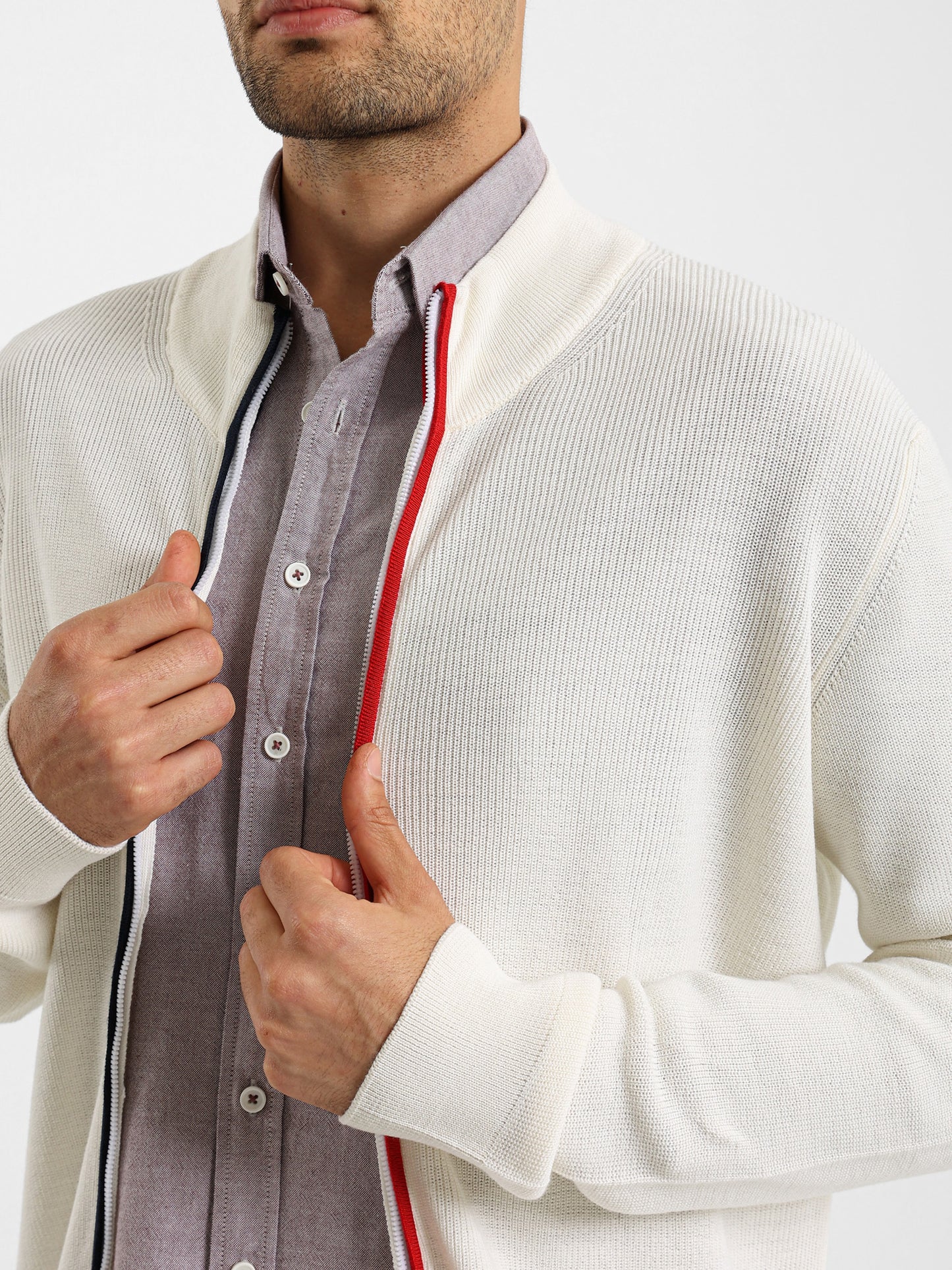 Mock Neck Structured Pullover with Flag Zip