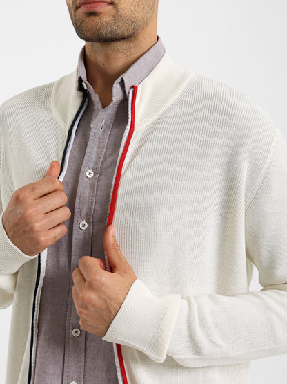 Mock Neck Structured Pullover with Flag Zip