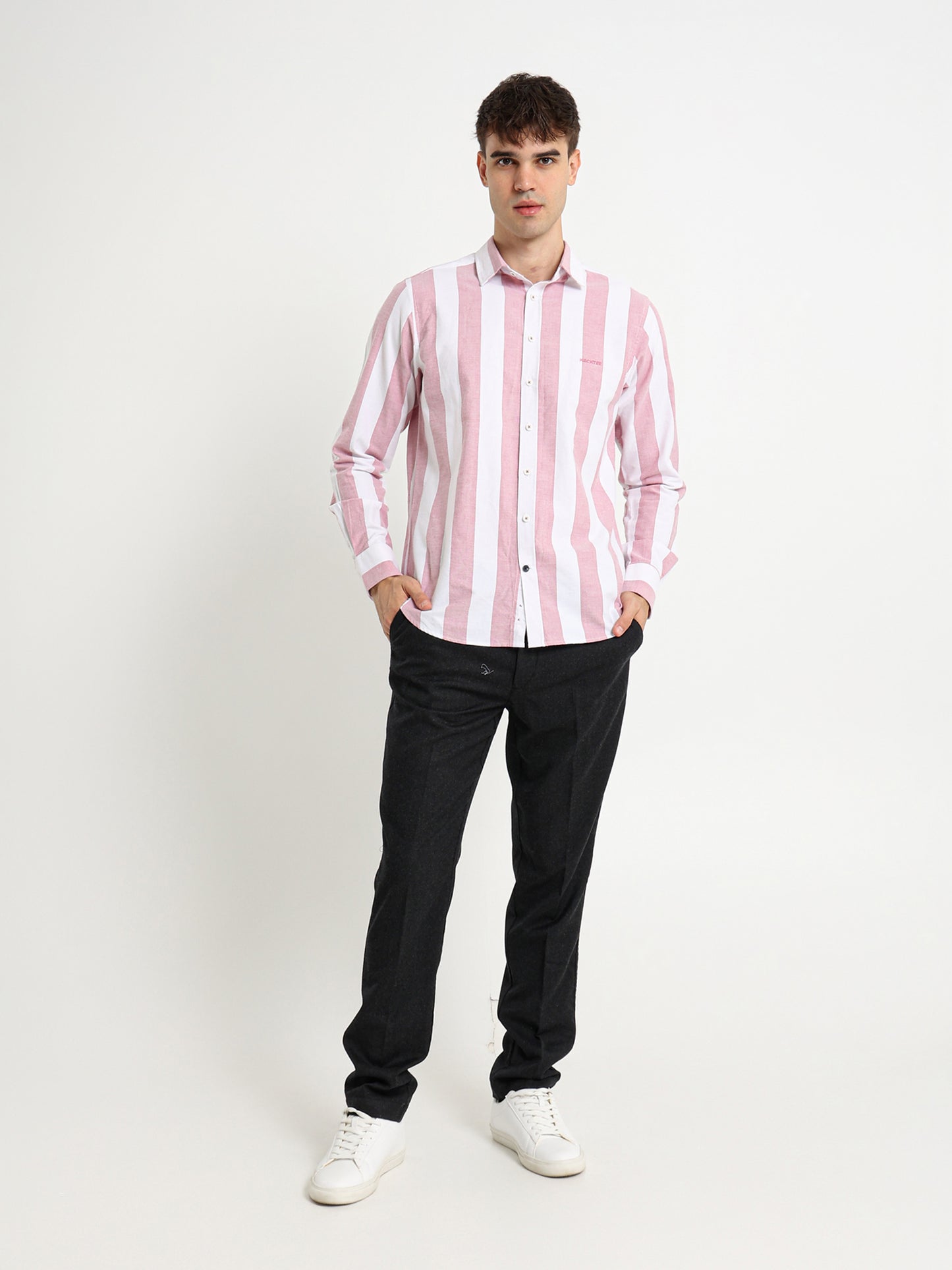 Basic Oxford Wide Striped Long Sleeve Shirt