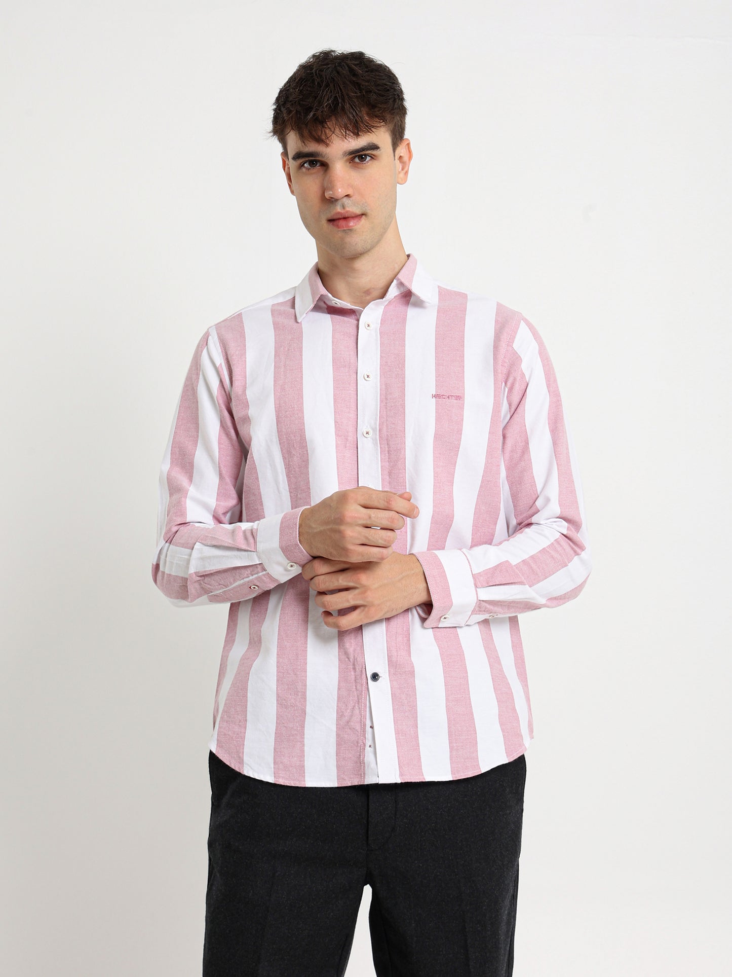 Basic Oxford Wide Striped Long Sleeve Shirt