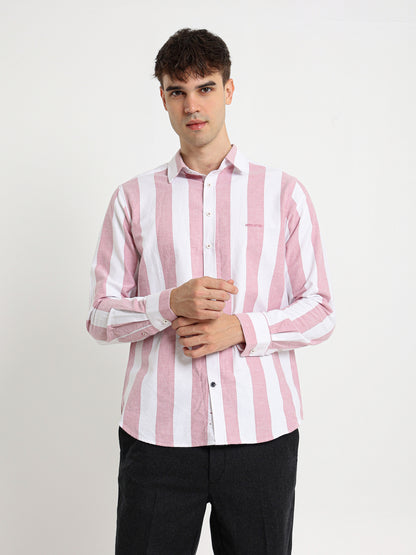 Basic Oxford Wide Striped Long Sleeve Shirt