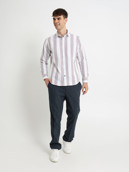 Basic Oxford Wide Striped Long Sleeve Shirt