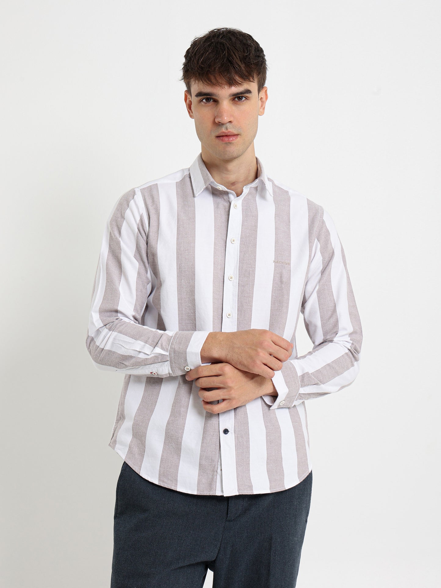 Basic Oxford Wide Striped Long Sleeve Shirt