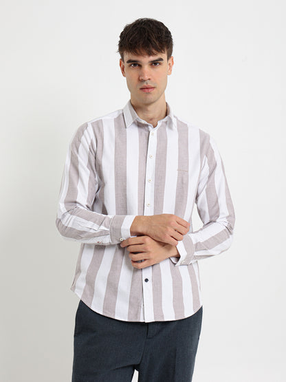 Basic Oxford Wide Striped Long Sleeve Shirt