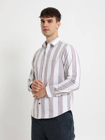 Basic Oxford Wide Striped Long Sleeve Shirt