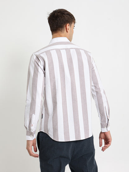 Basic Oxford Wide Striped Long Sleeve Shirt