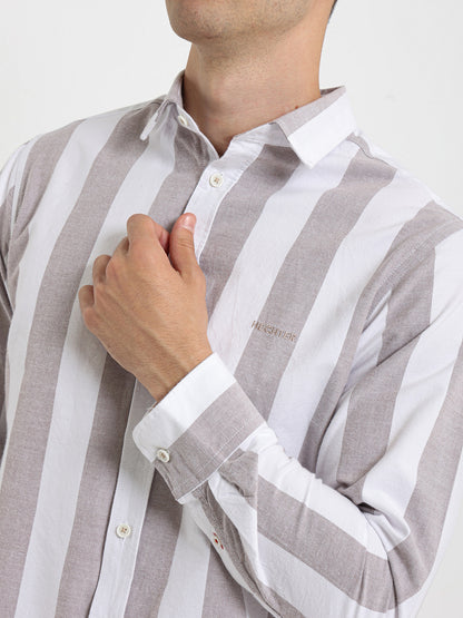 Basic Oxford Wide Striped Long Sleeve Shirt