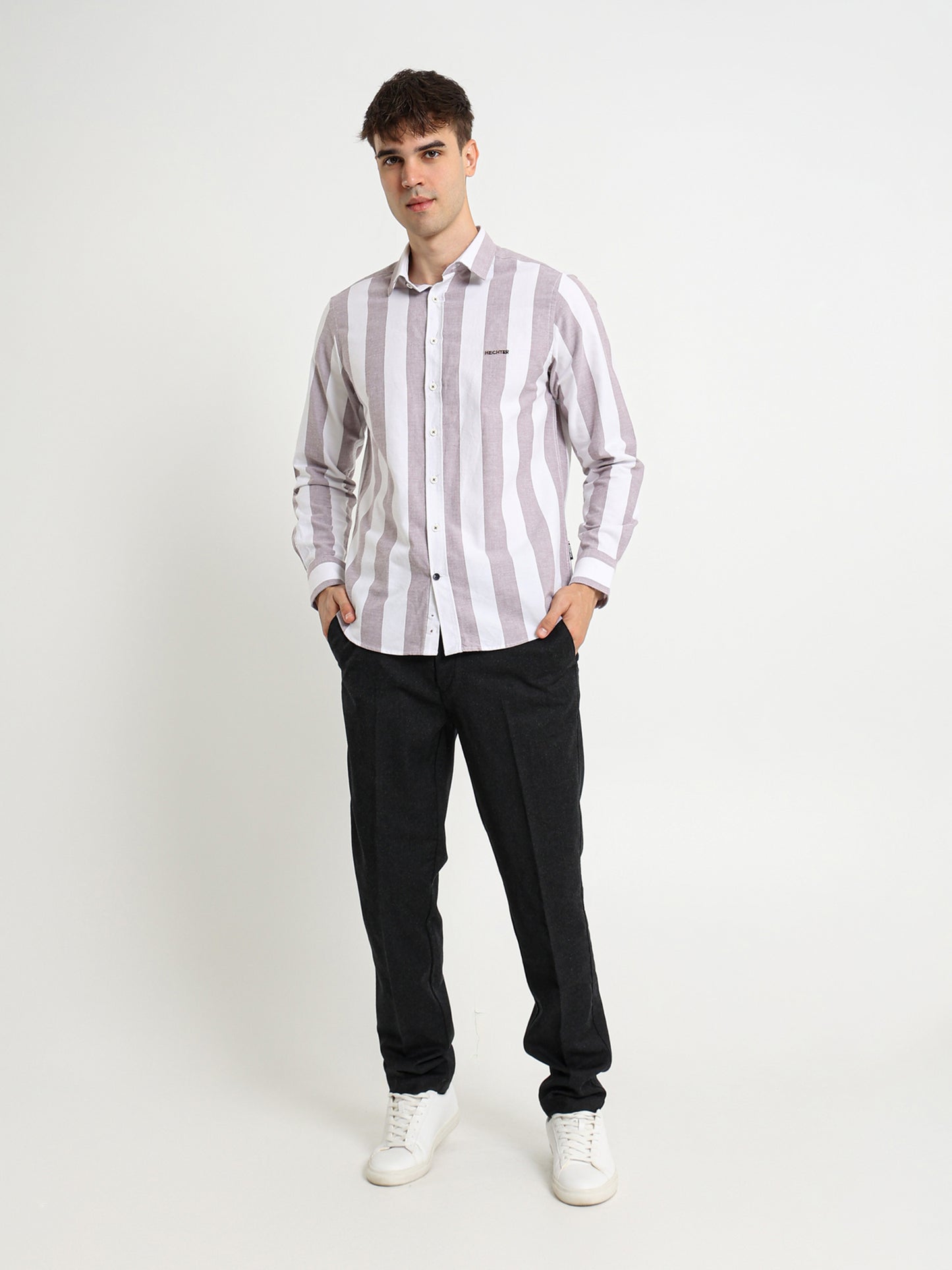 Basic Oxford Wide Striped Long Sleeve Shirt