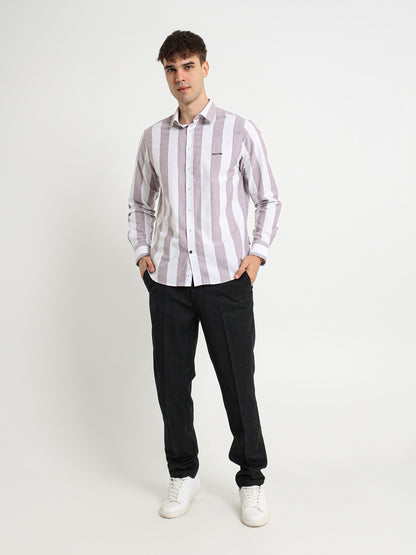 Basic Oxford Wide Striped Long Sleeve Shirt