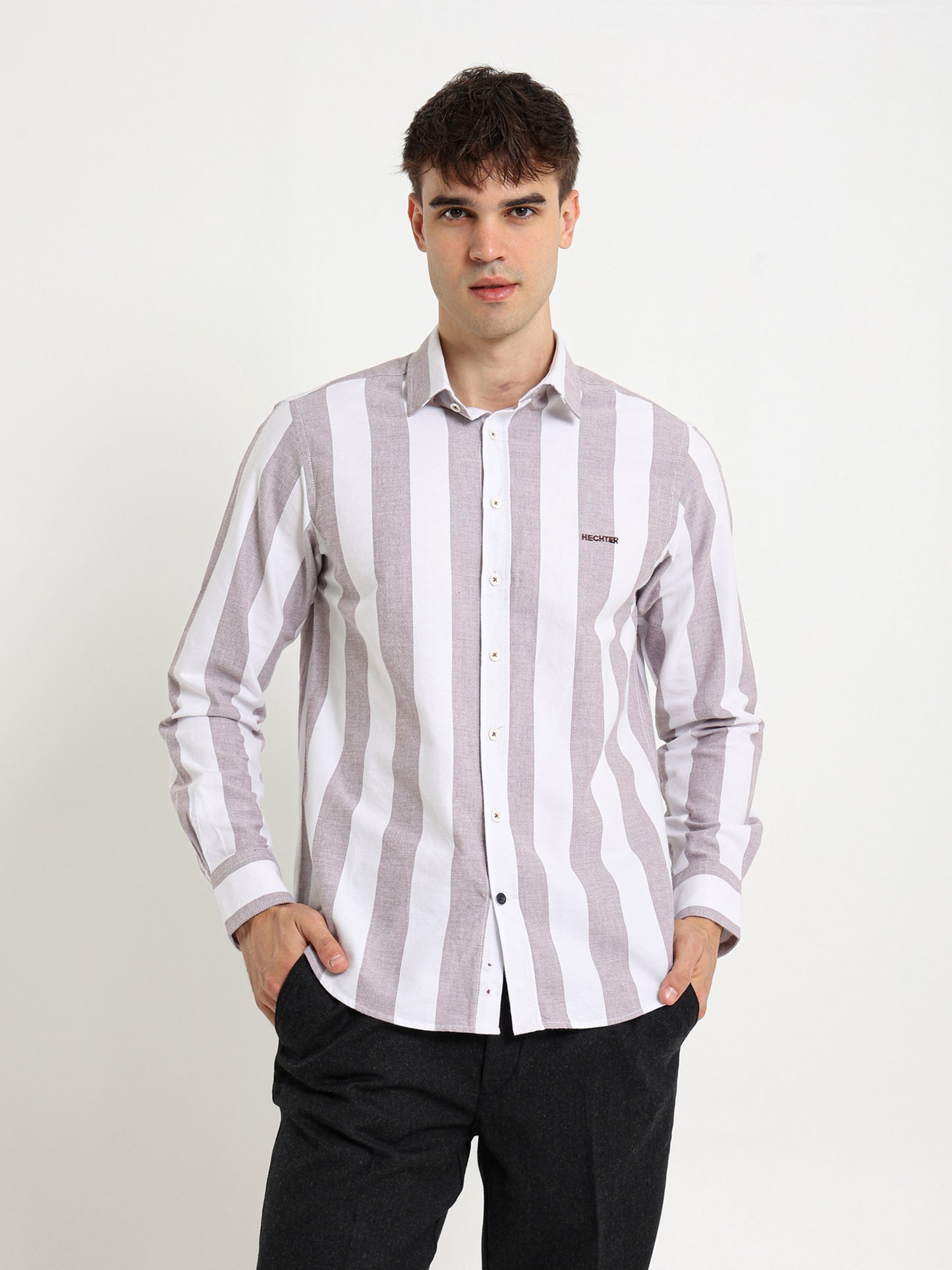 Basic Oxford Wide Striped Long Sleeve Shirt