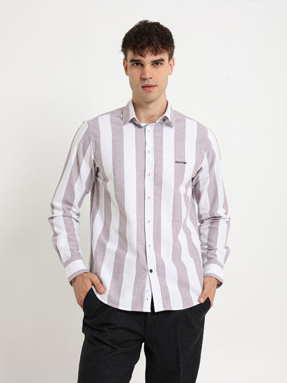 Basic Oxford Wide Striped Long Sleeve Shirt