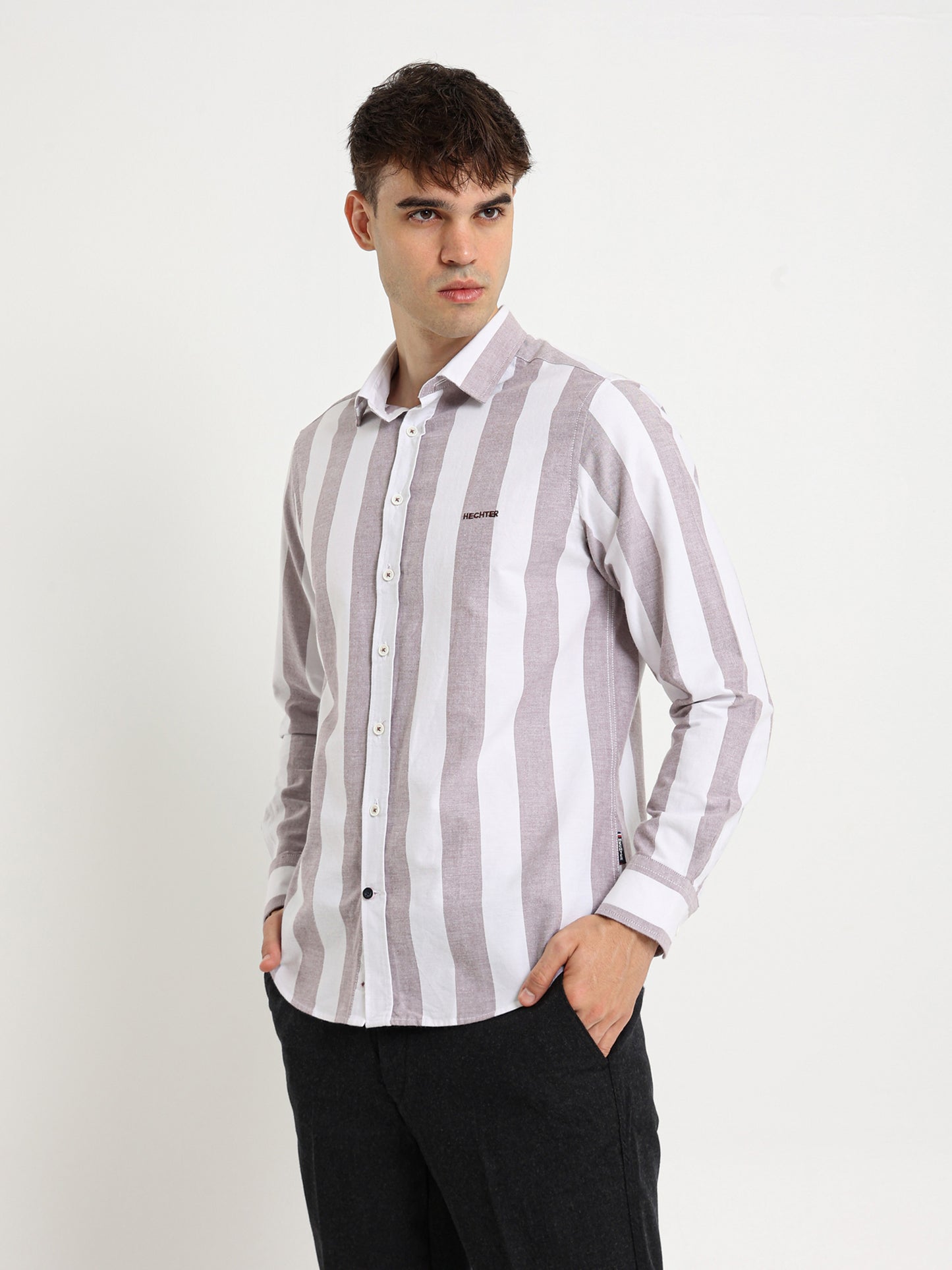 Basic Oxford Wide Striped Long Sleeve Shirt